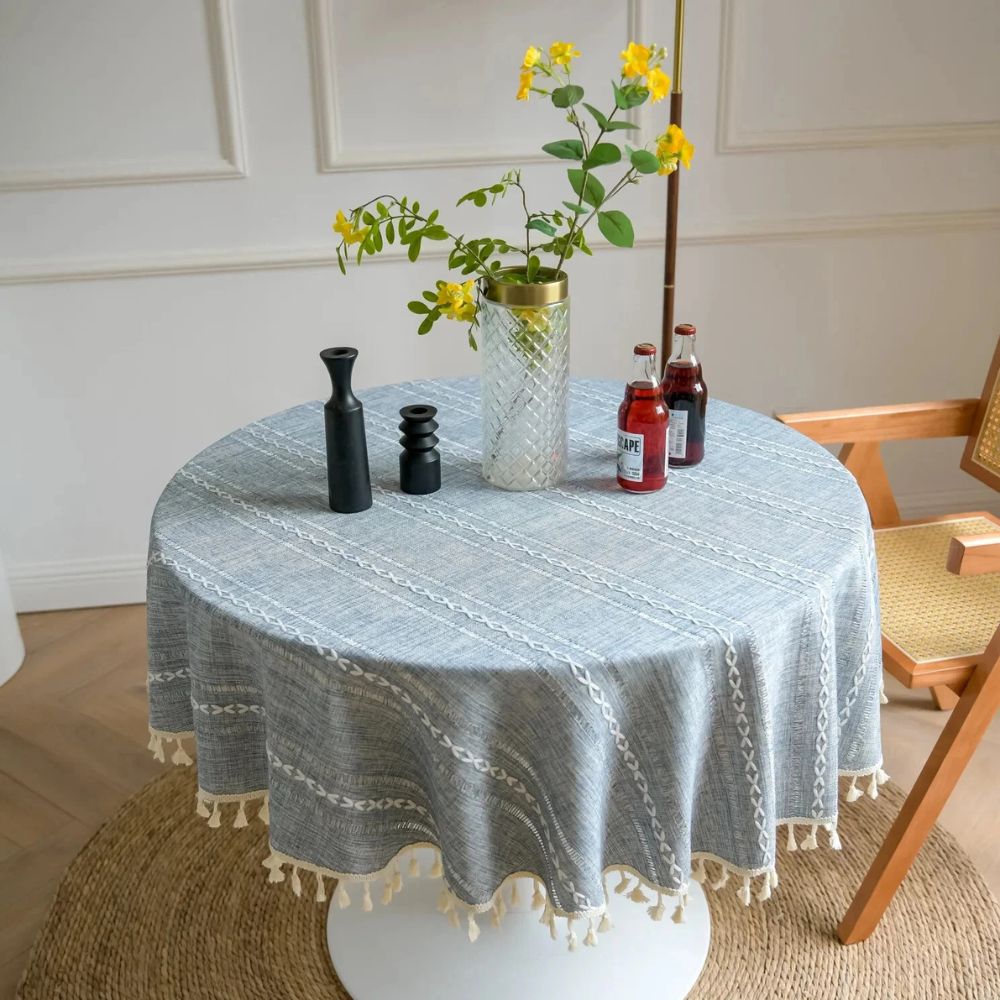 Leaf Embroidered Round Tablecloth