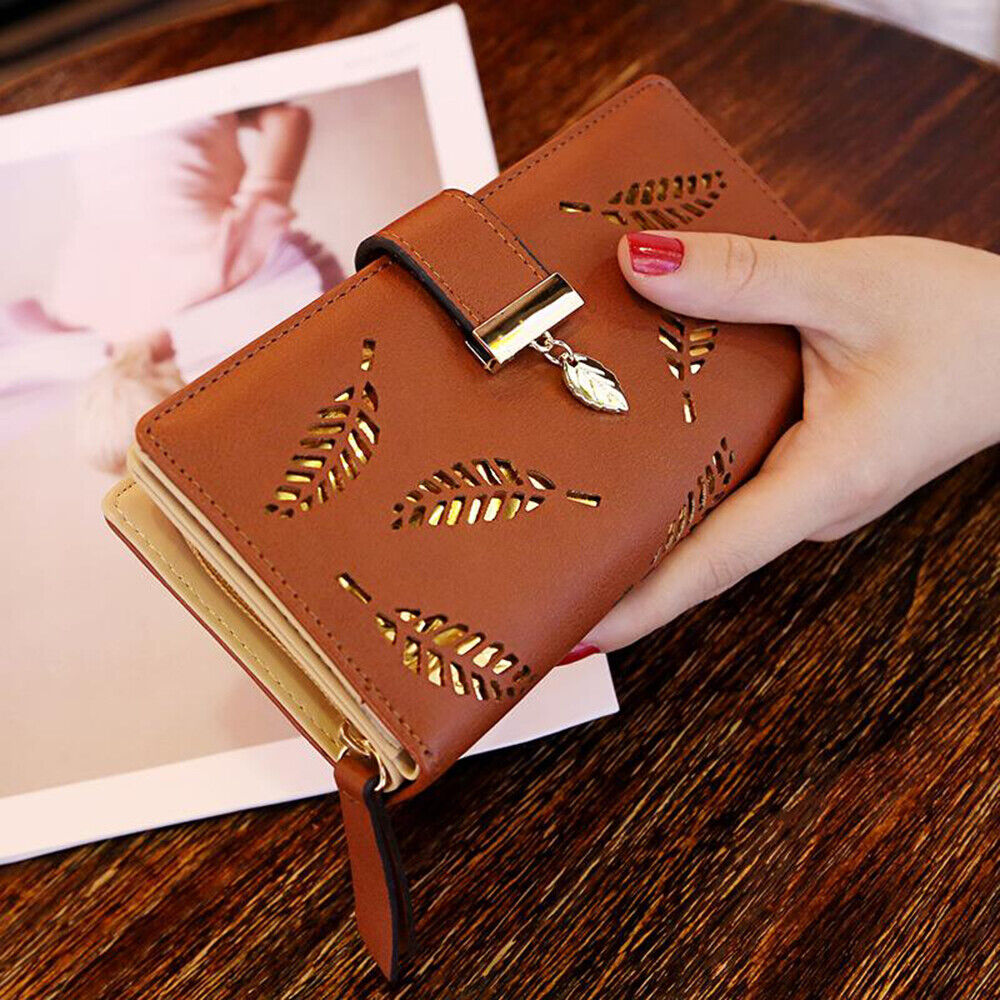 Leather Wallet with Golden Leaves