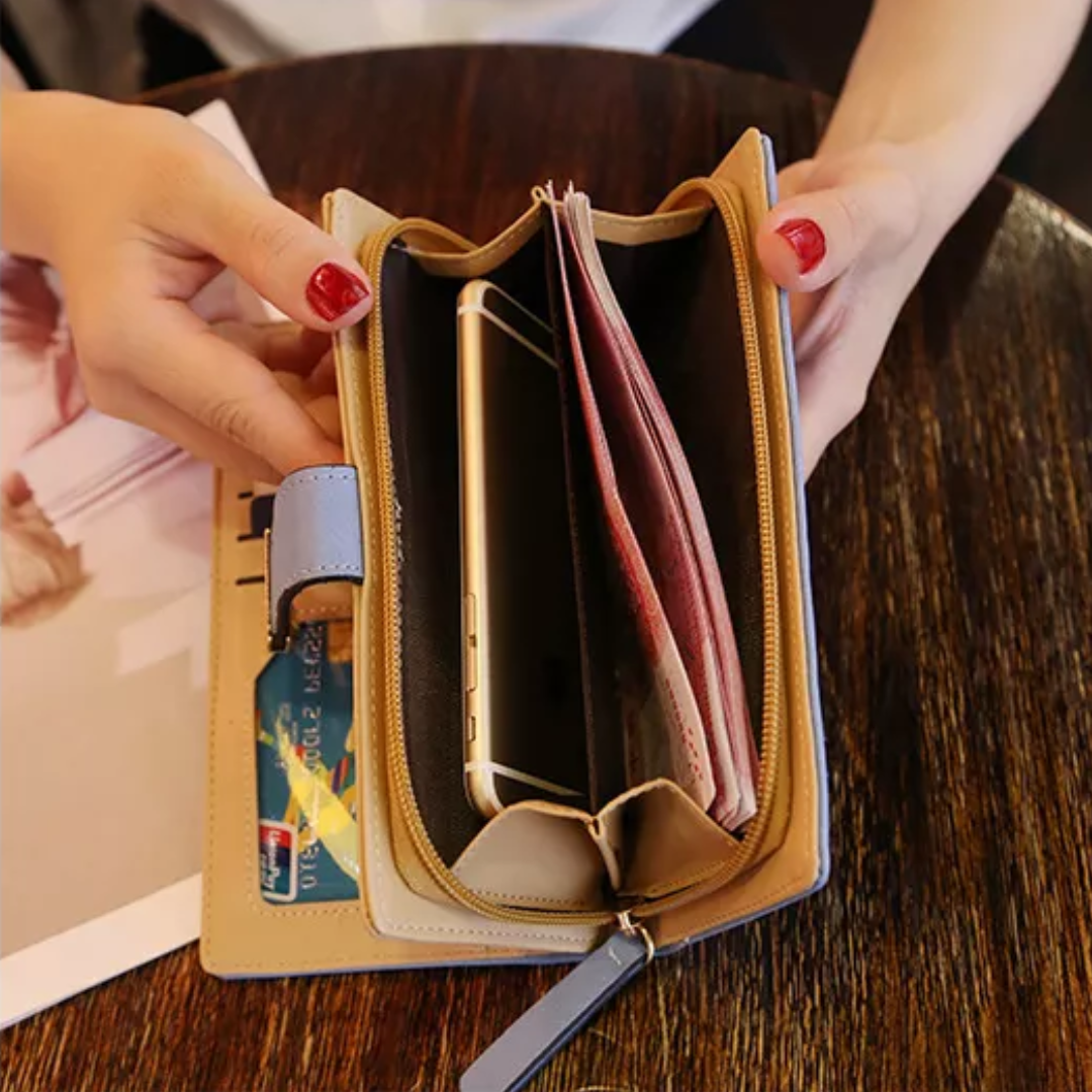 Leather Wallet with Golden Leaves