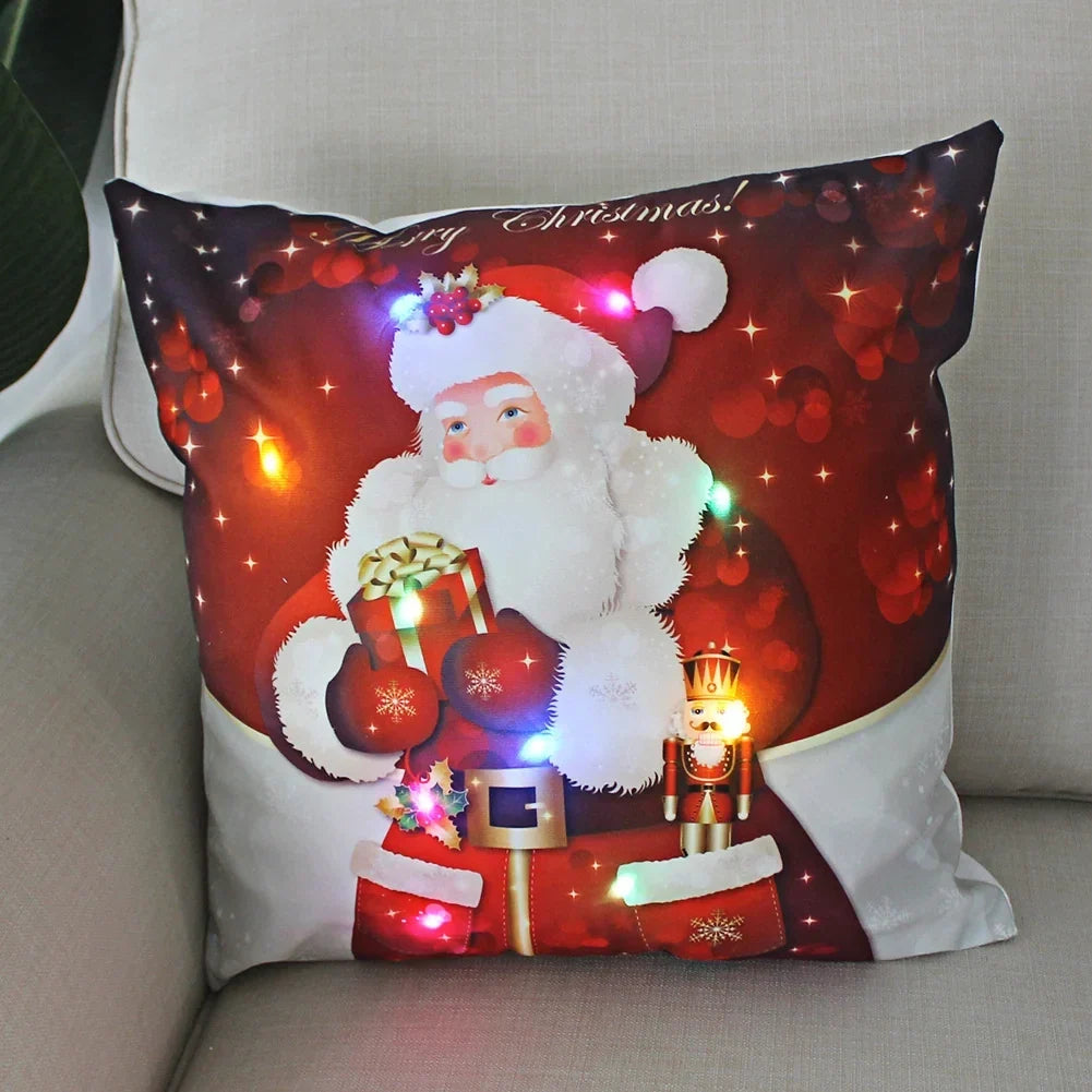 LED Christmas Cushion Cover with Luminous Holiday Patterns and Soft Fabric for Home Décor