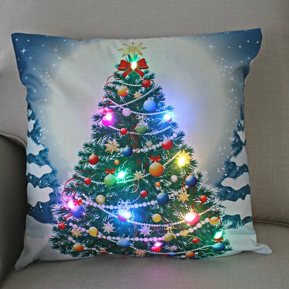 LED Christmas Cushion Cover with Luminous Holiday Patterns and Soft Fabric for Home Décor