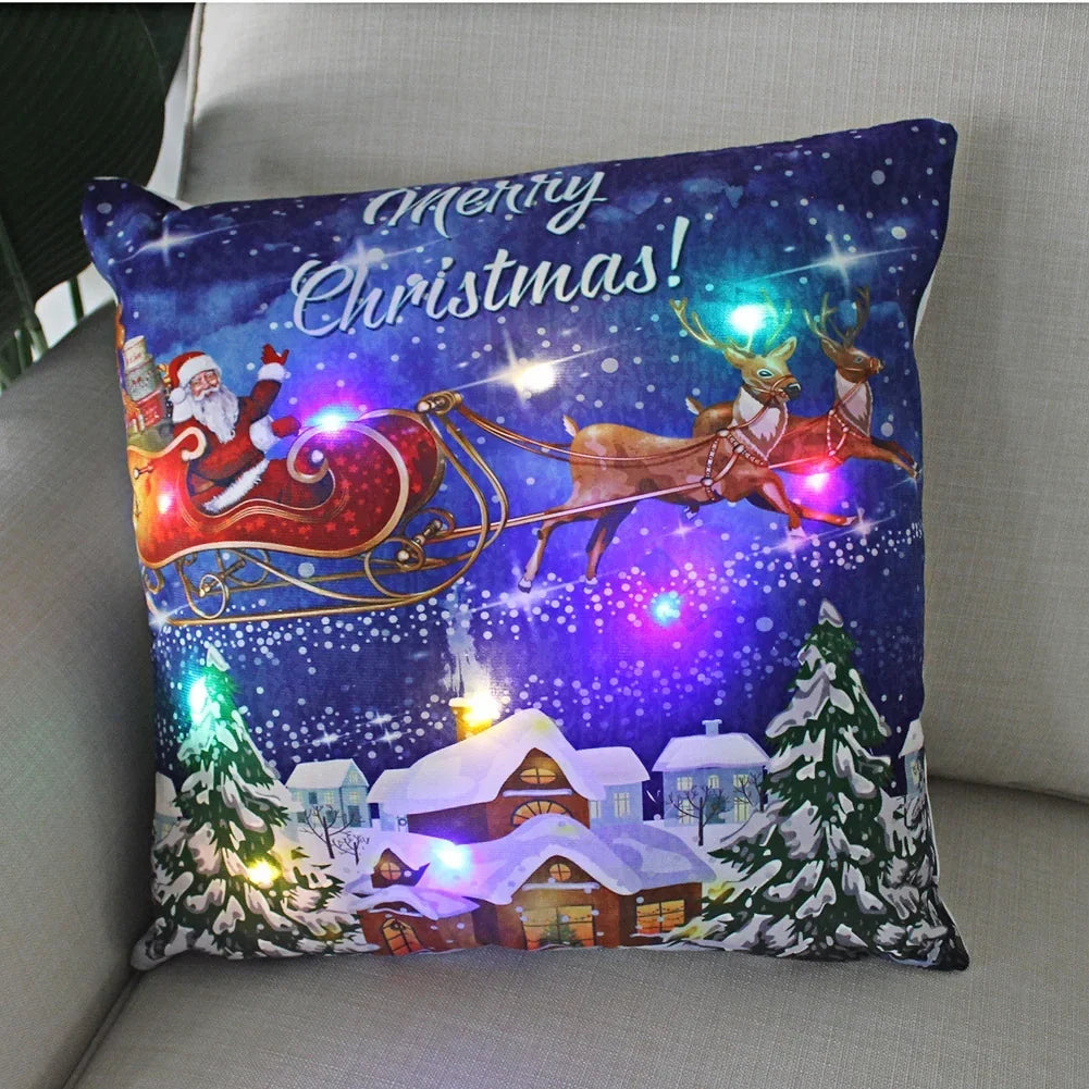 LED Christmas Cushion Cover with Luminous Holiday Patterns and Soft Fabric for Home Décor