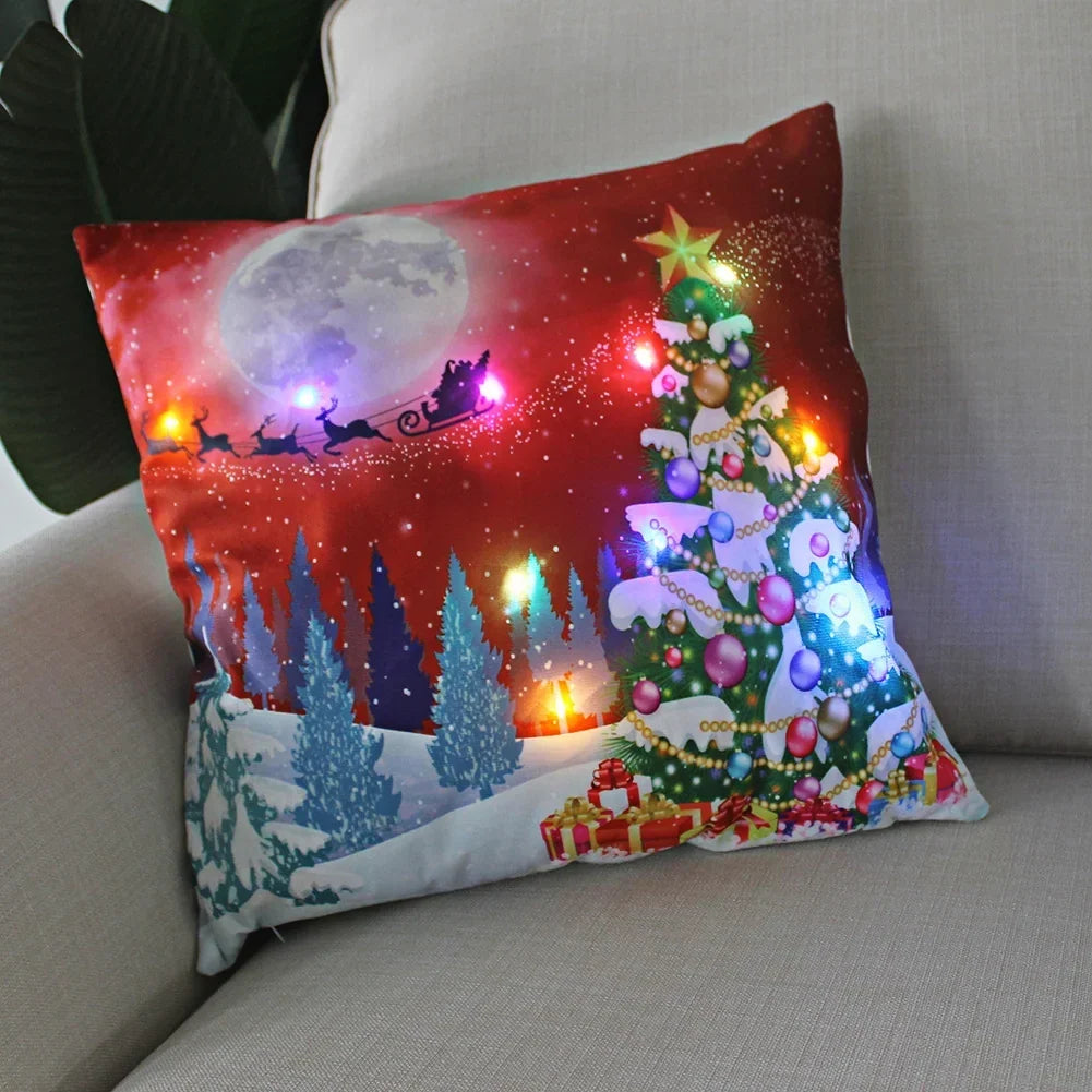 LED Christmas Cushion Cover with Luminous Holiday Patterns and Soft Fabric for Home Décor