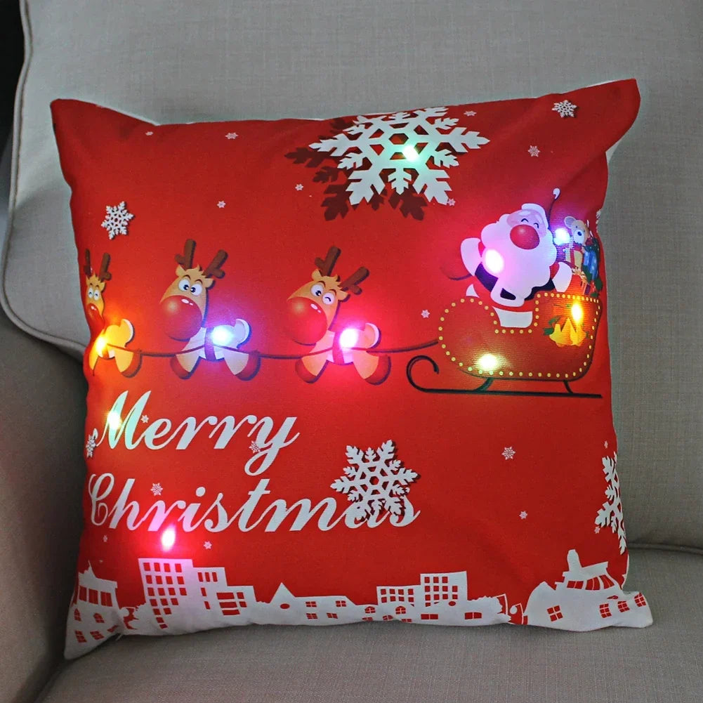LED Christmas Cushion Cover with Luminous Holiday Patterns and Soft Fabric for Home Décor