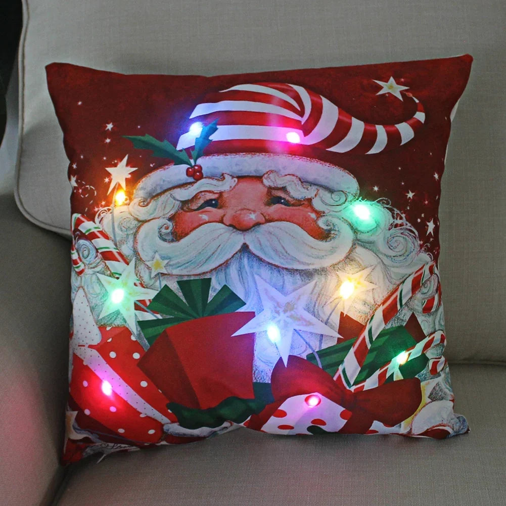 LED Christmas Cushion Cover with Luminous Holiday Patterns and Soft Fabric for Home Décor