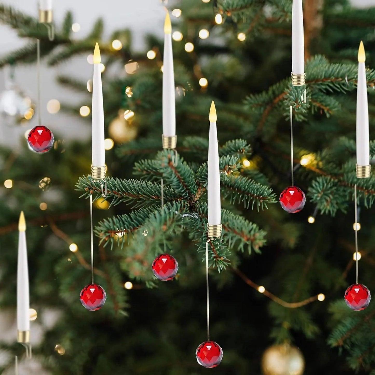 LED Christmas Tree Candle Set – Warm White Clip-On Candle Lights with Hanging Crystal Ornaments