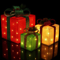 LED Gift Boxes - Set of 3 - Red, Green & Yellow
