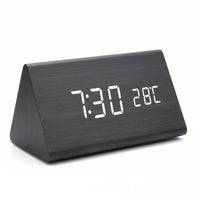 LED Wood-Look Alarm Clock with 3 Alarms, Temperature Display and Adjustable Brightness