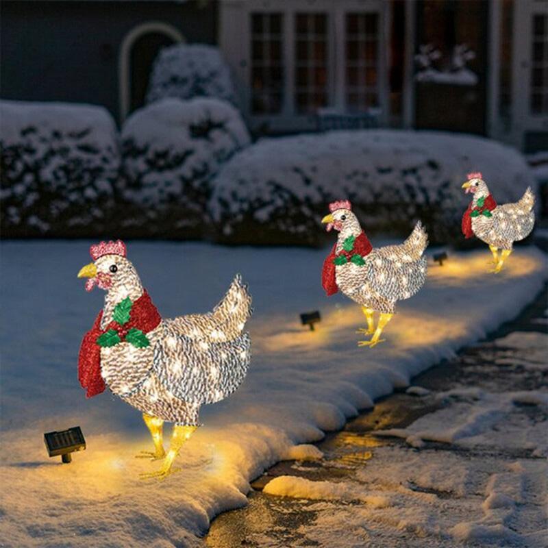 Décoration de Noël lumineuse en forme de poulet avec écharpe
