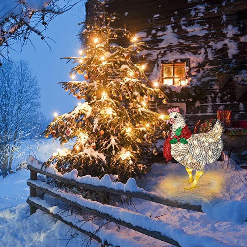 Décoration de Noël lumineuse en forme de poulet avec écharpe
