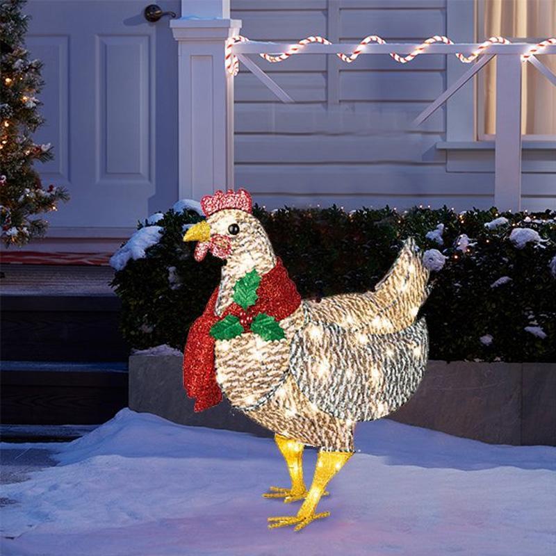 Décoration de Noël lumineuse en forme de poulet avec écharpe