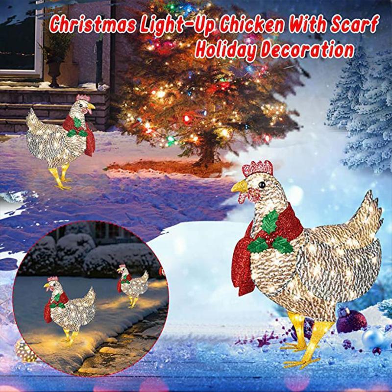 Décoration de Noël lumineuse en forme de poulet avec écharpe