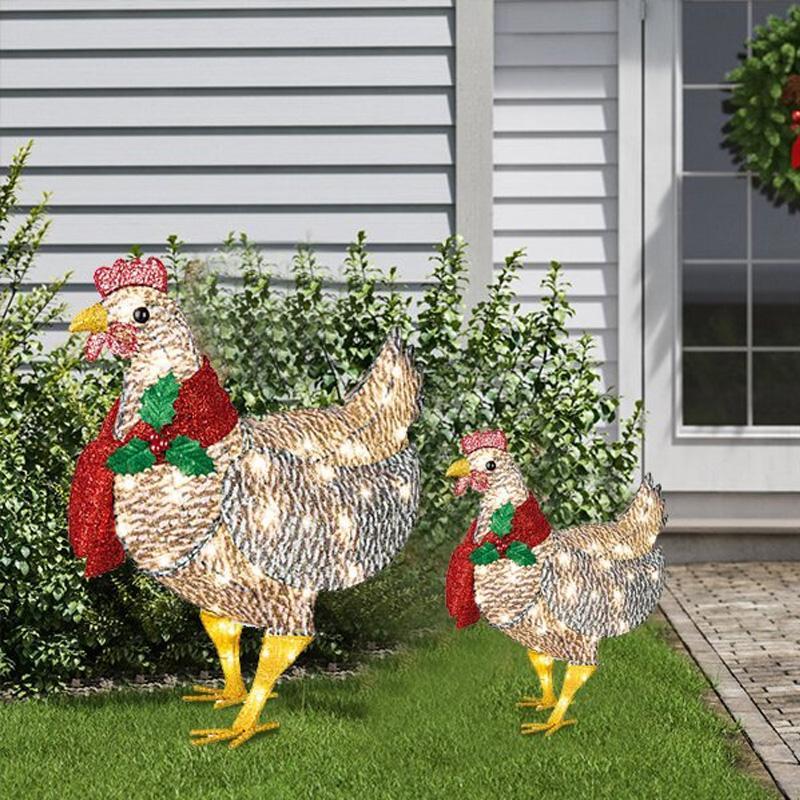 Décoration de Noël lumineuse en forme de poulet avec écharpe