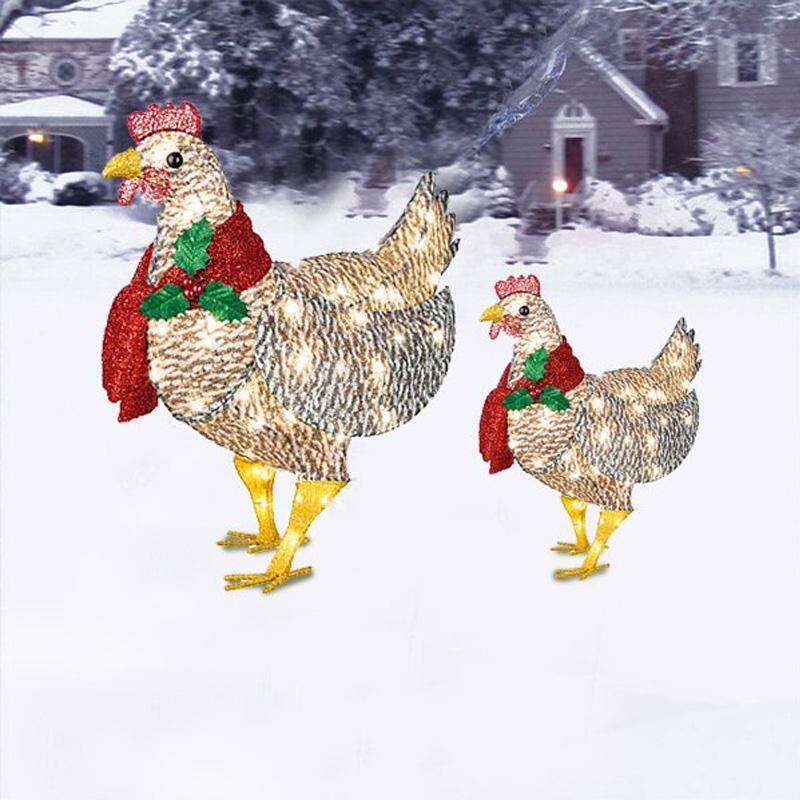 Décoration de Noël lumineuse en forme de poulet avec écharpe