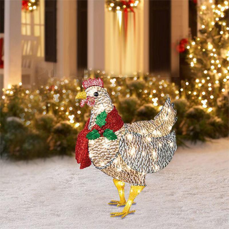 Décoration de Noël lumineuse en forme de poulet avec écharpe