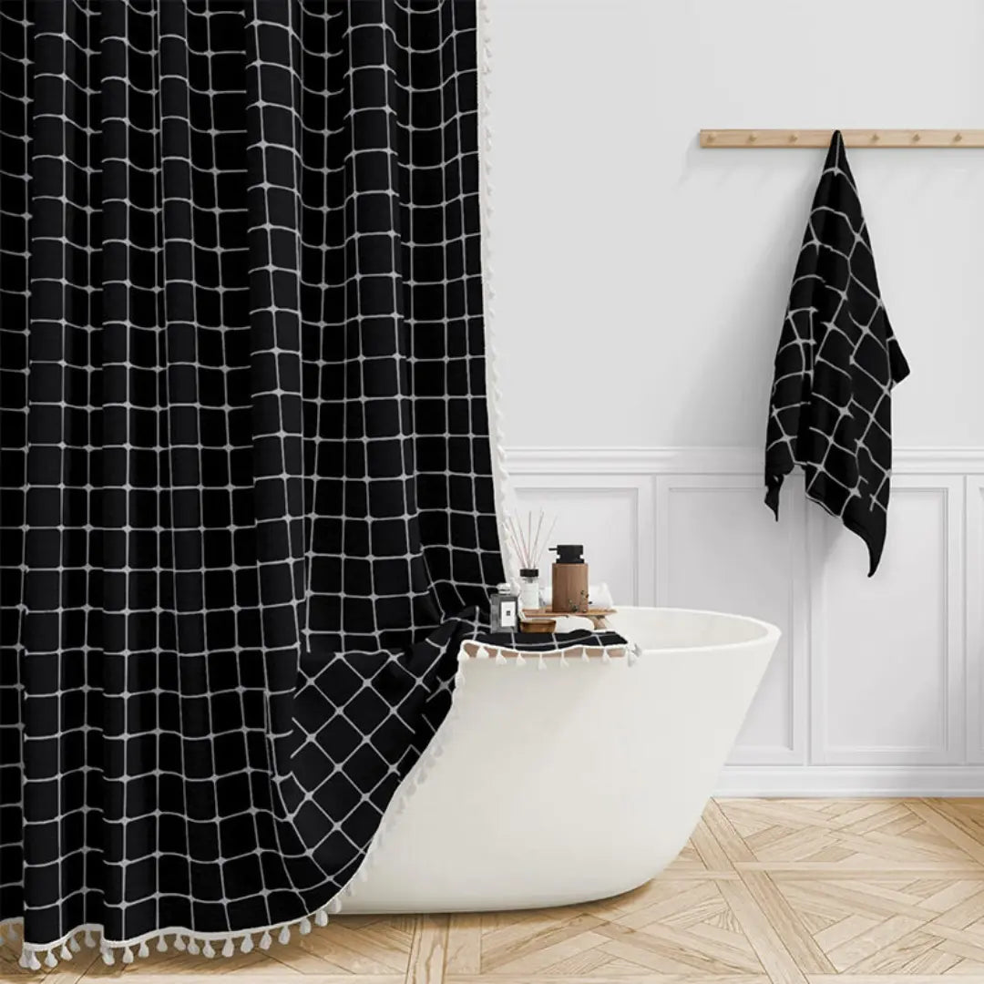 LINENCOVE – Bohemian linen shower curtain with tassels & waterproof design