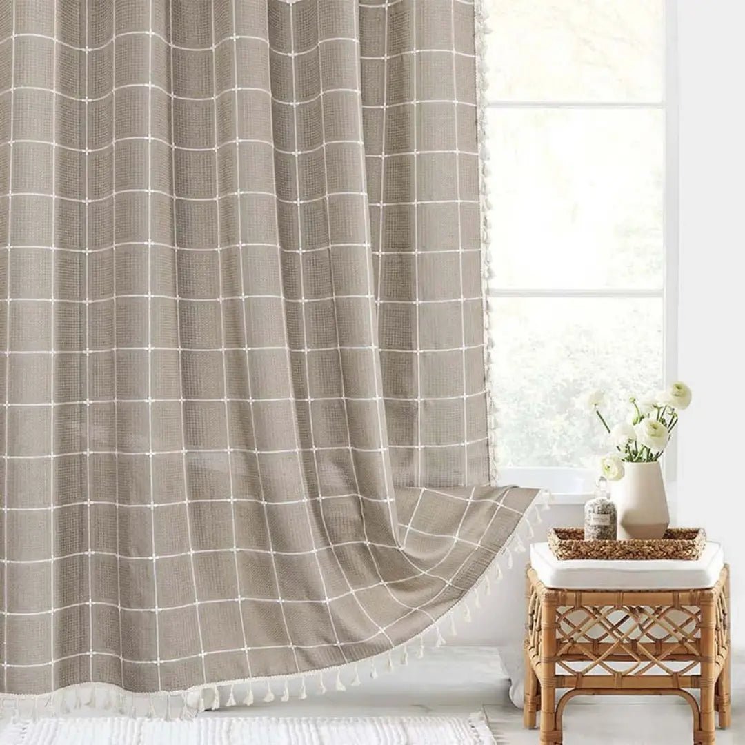 LINENCOVE – Bohemian linen shower curtain with tassels & waterproof design