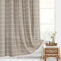 LINENCOVE Rideau de douche bohème en lin avec pompons & tissu imperméable