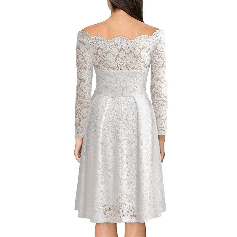 Long Sleeve Slash Neck Lace Dress
