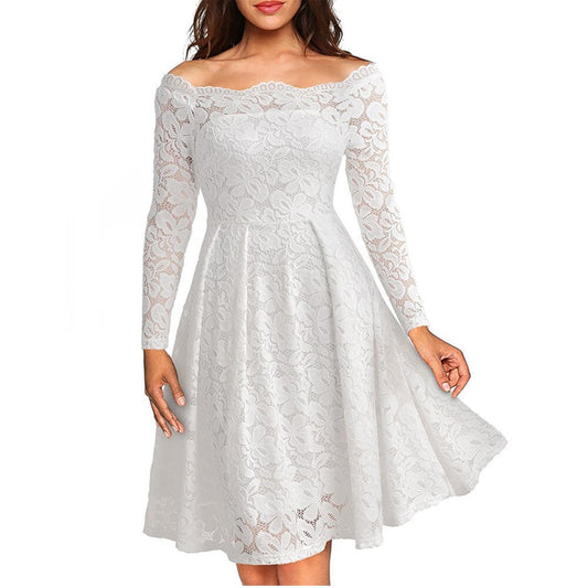 Long Sleeve Slash Neck Lace Dress