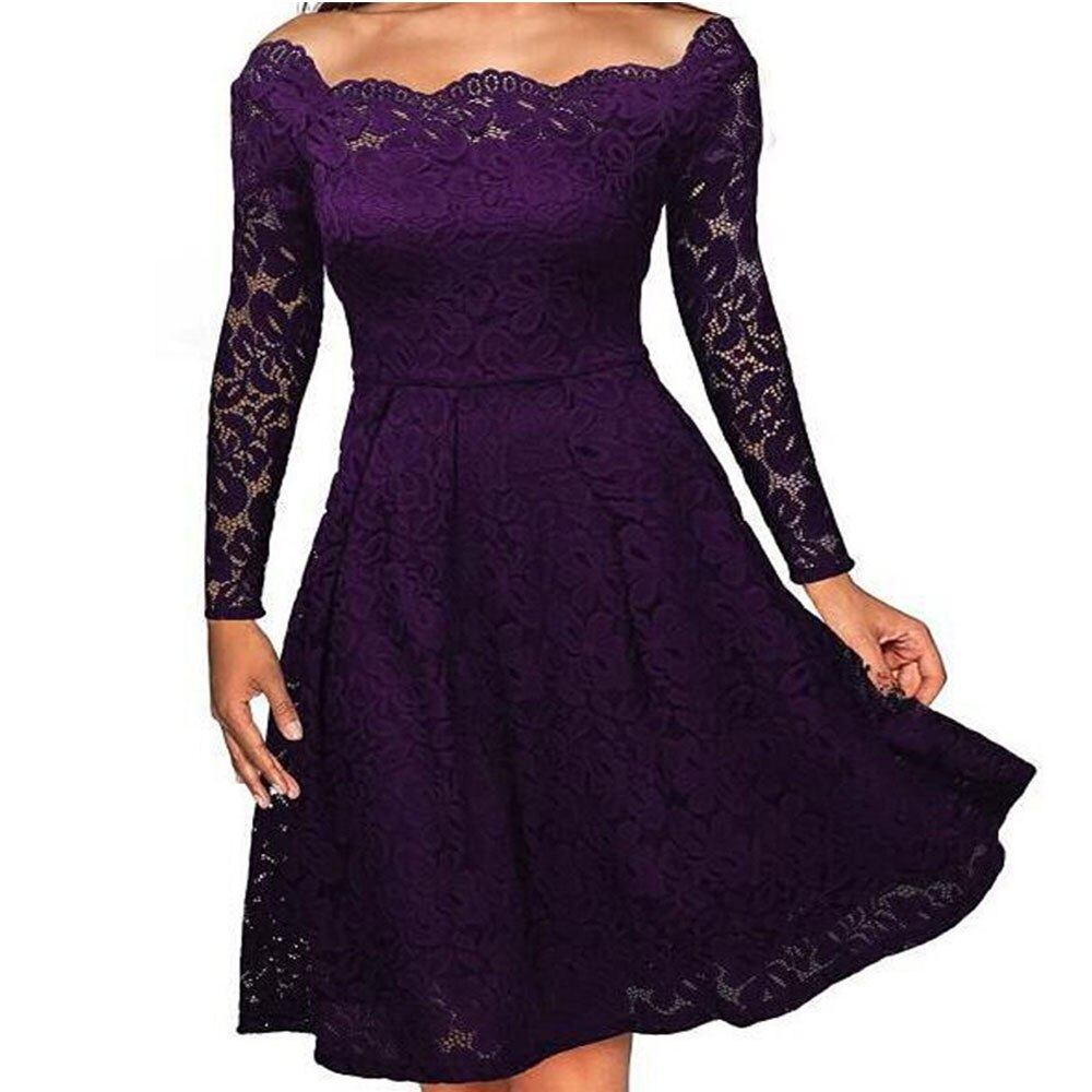 Long Sleeve Slash Neck Lace Dress