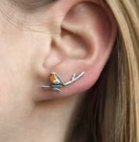 LuckFeather | Pendientes de Pájaro Petirrojo en Plata Esterlina