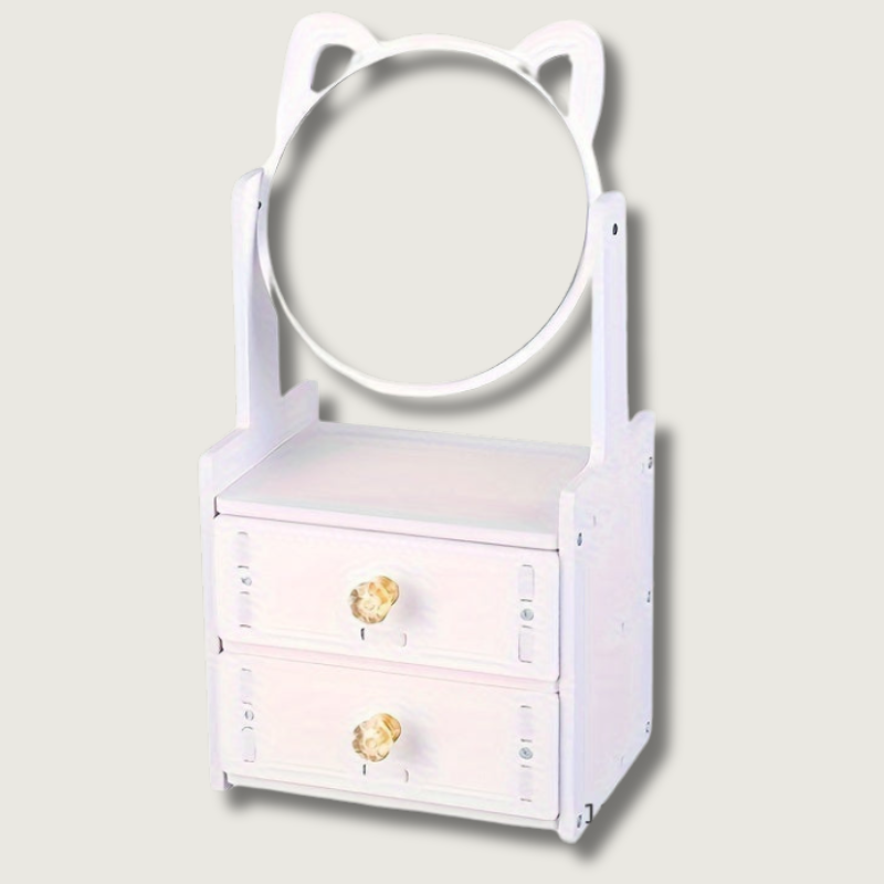 LumiCharm Elegant Makeup Mirror with Storage Drawer – Stylish Tabletop Design for a Refined Beauty Routine