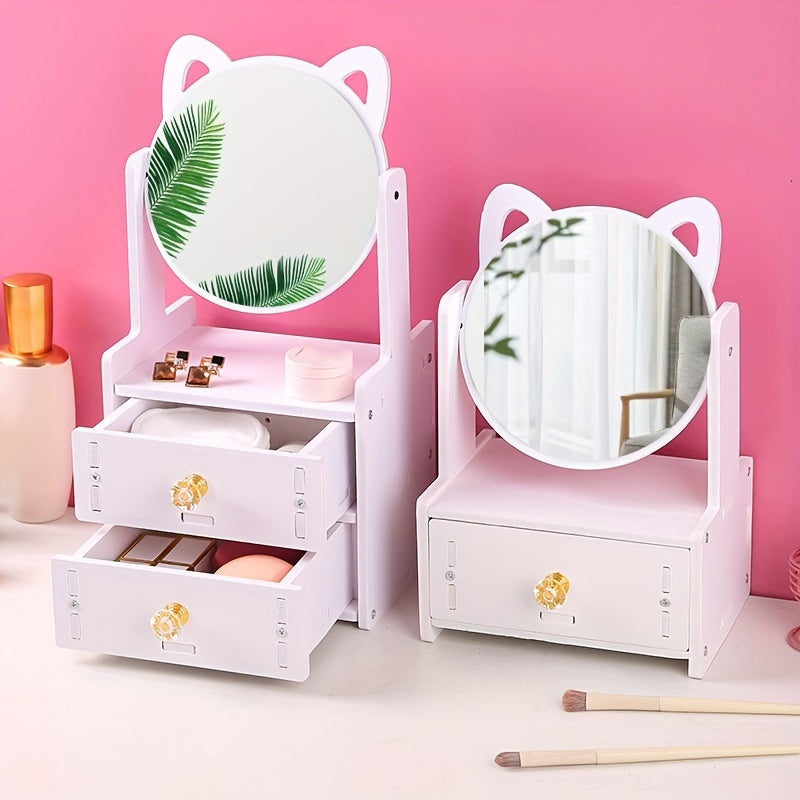 LumiCharm Elegant Makeup Mirror with Storage Drawer – Stylish Tabletop Design for a Refined Beauty Routine