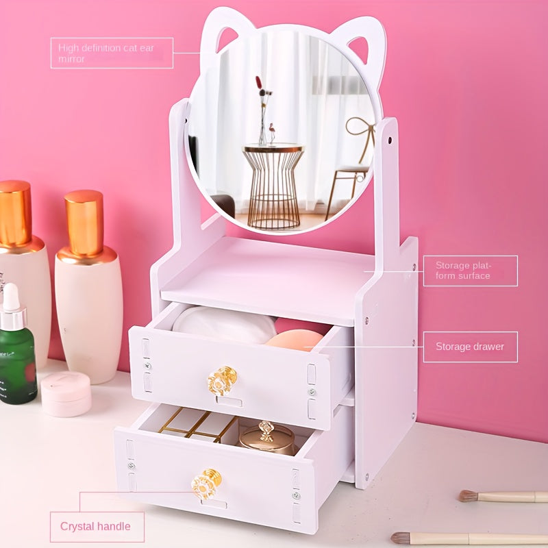 LumiCharm Elegant Makeup Mirror with Storage Drawer – Stylish Tabletop Design for a Refined Beauty Routine