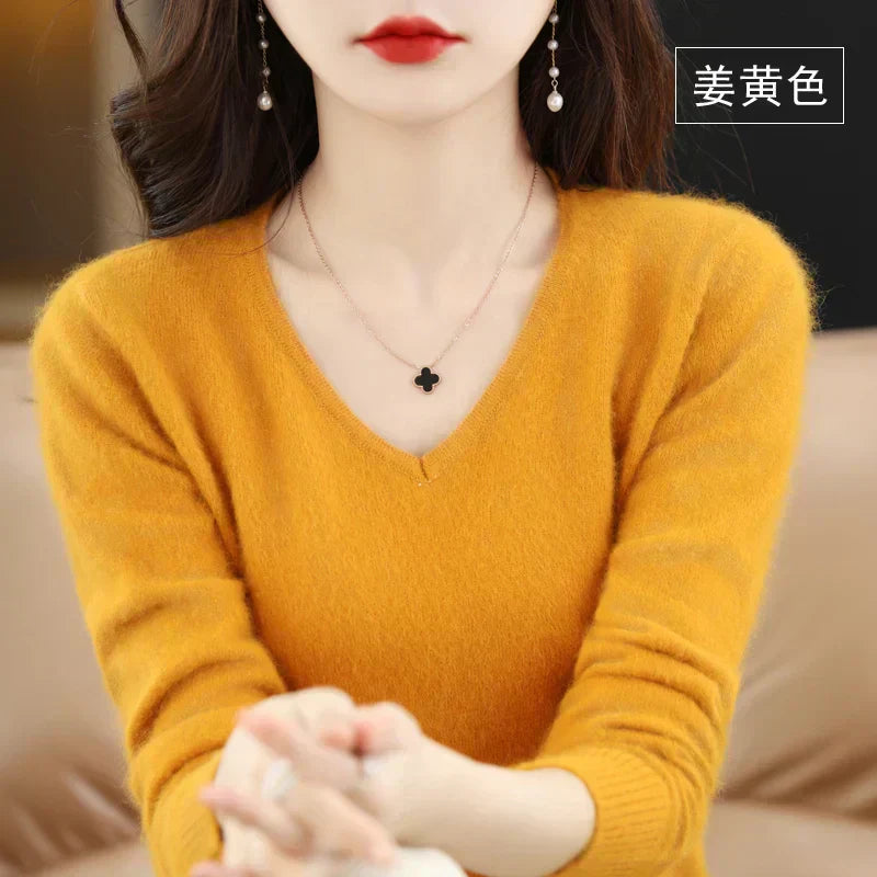 LunaWeave 100% Cashmere V-Neck Sweater For Women Slim Fit