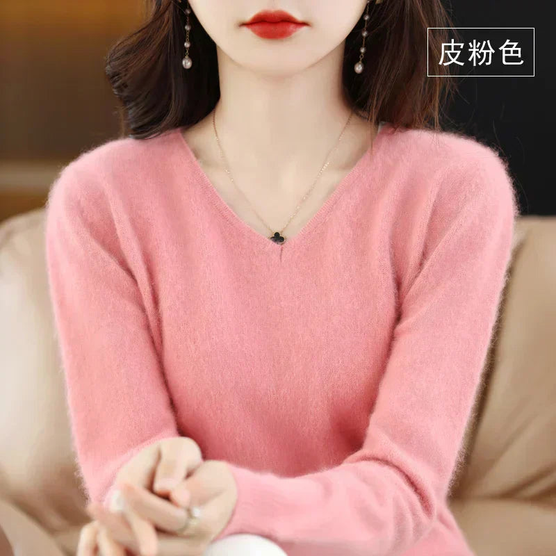 LunaWeave 100% Cashmere V-Neck Sweater For Women Slim Fit