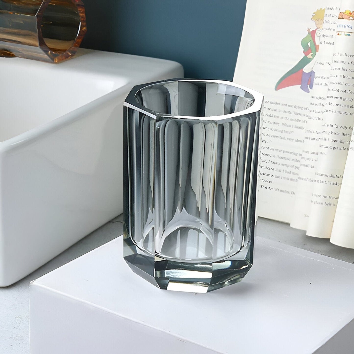 LustreEdge Crystal Glass Bath Accessory Set Elevates Decor