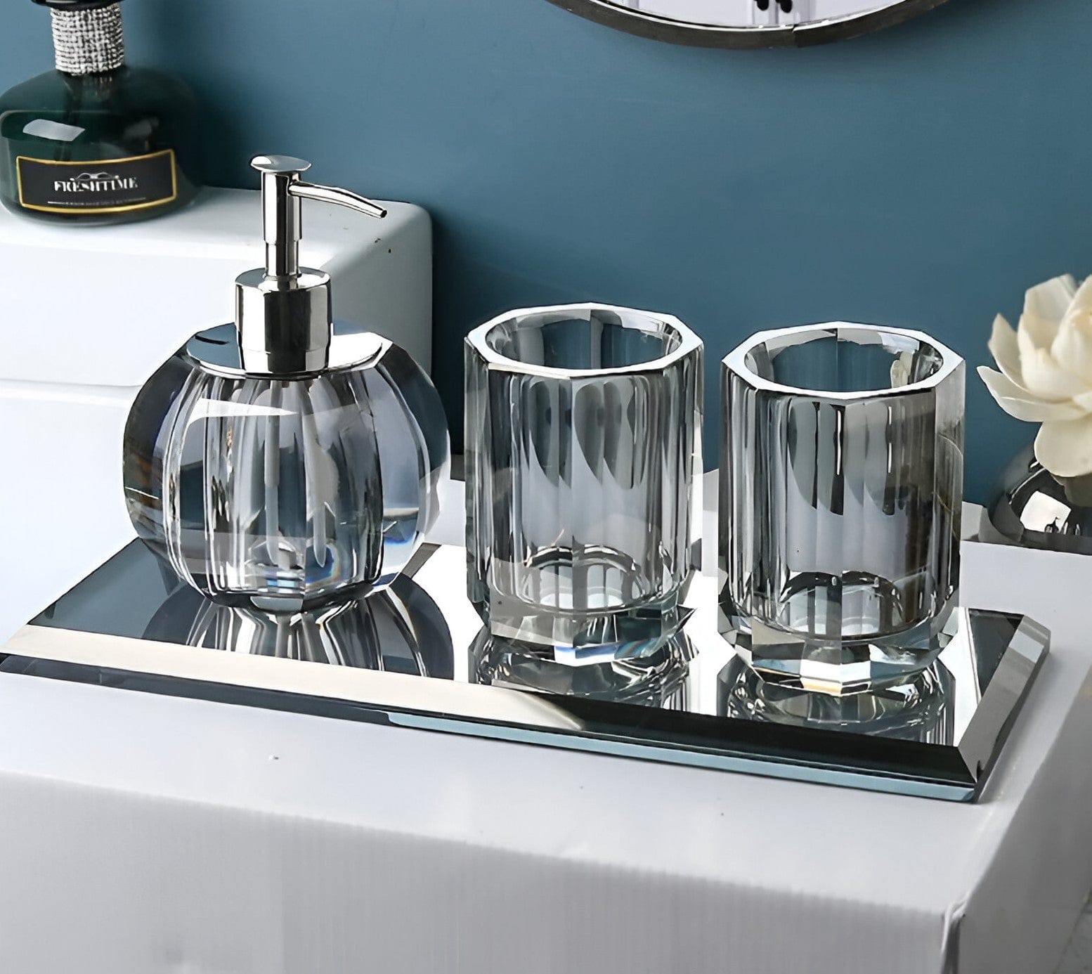 LustreEdge Crystal Glass Bath Accessory Set Elevates Decor