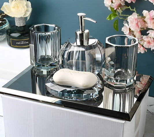 LustreEdge Crystal Glass Bath Accessory Set Elevates Decor