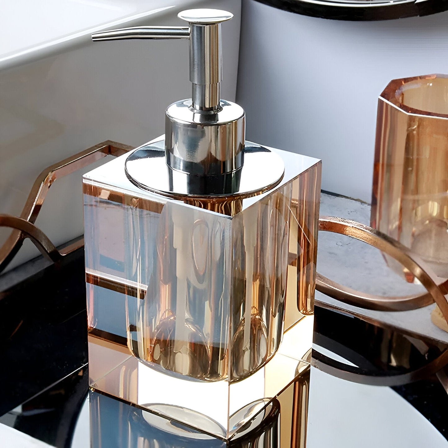 LustreEdge Crystal Glass Bath Accessory Set Elevates Decor