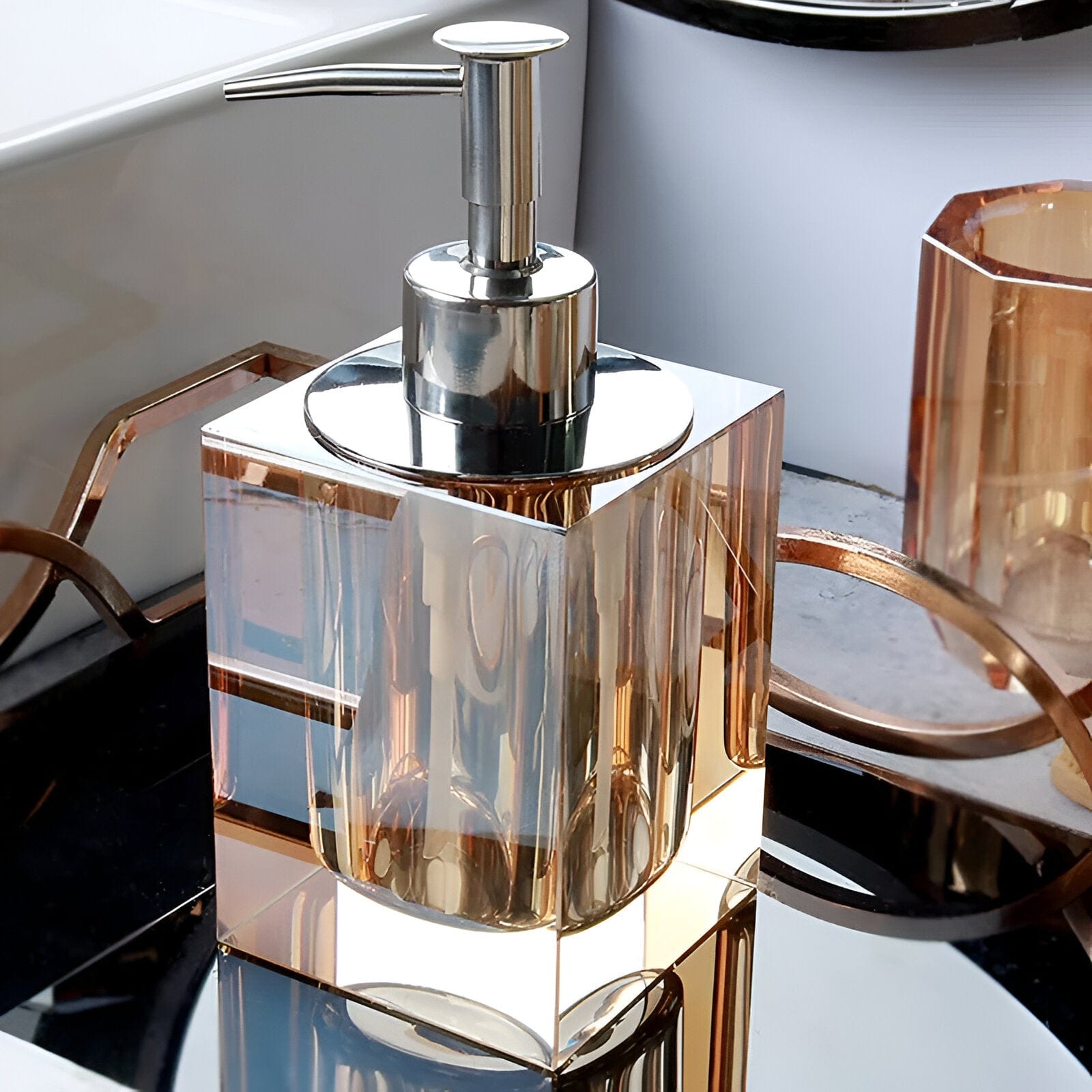 LustreEdge Crystal Glass Bath Accessory Set Elevates Decor