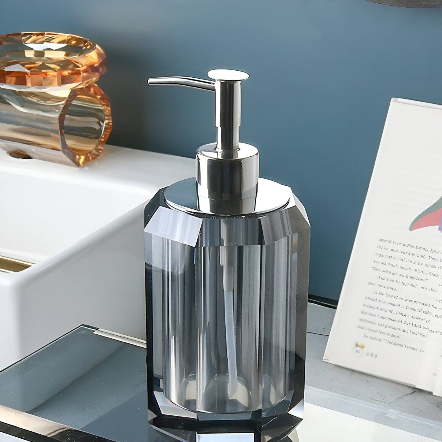 LustreEdge Crystal Glass Bath Accessory Set Elevates Decor