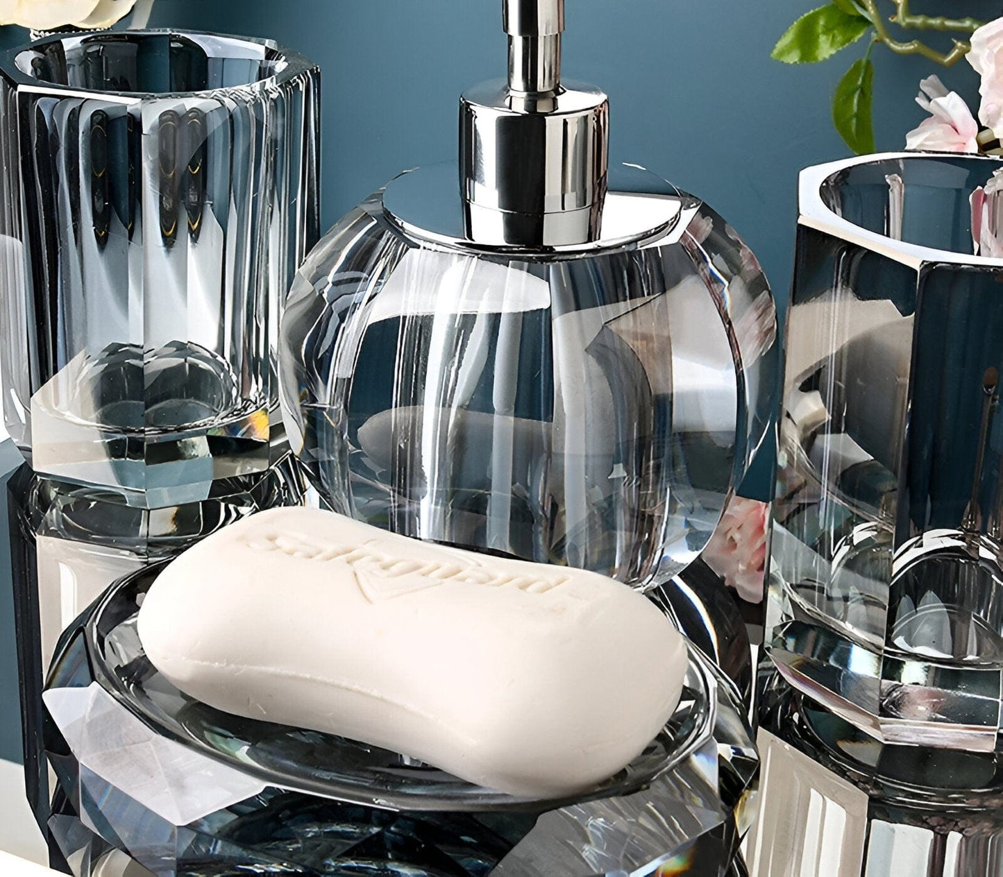 LustreEdge Crystal Glass Bath Accessory Set Elevates Decor