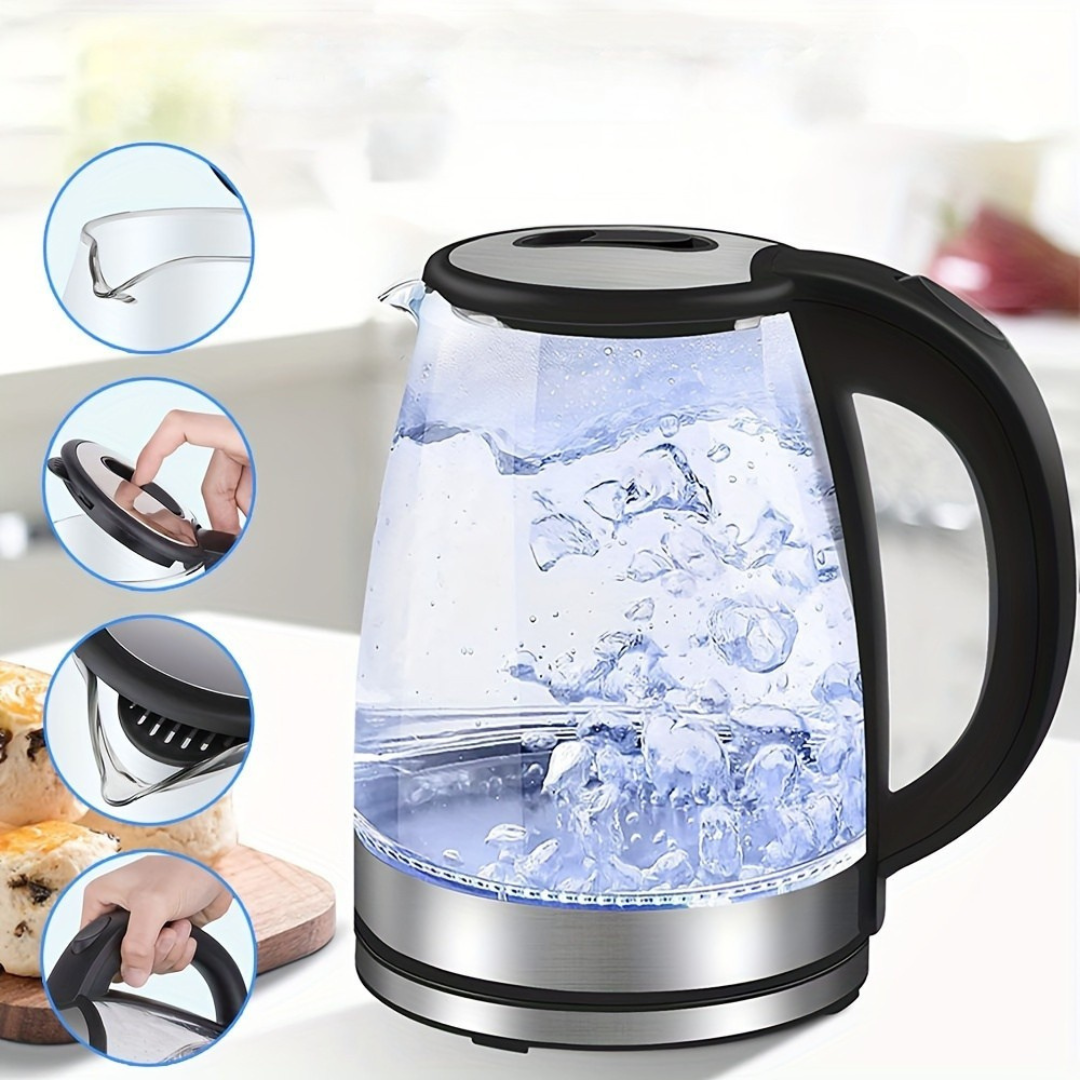 Luxury Glass Electric Kettle AquaElegance | Rapid Boil 2L with LED Light, Automatic Shut-off and Boil-Dry Protection for Safe and Stylish Use in the Kitchen