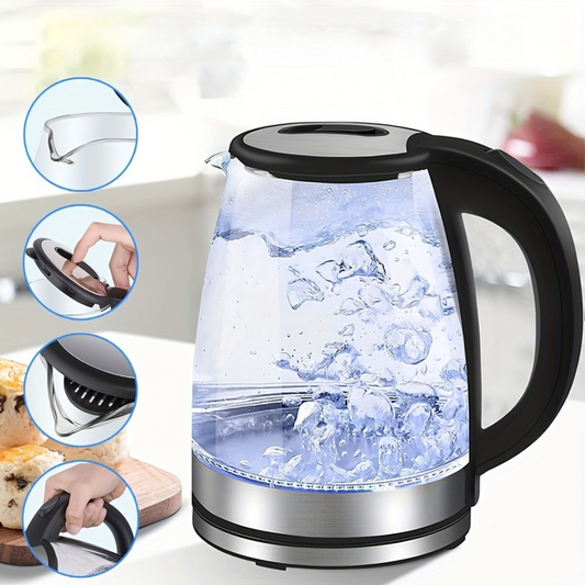 Luxury Glass Electric Kettle AquaElegance | Rapid Boil 2L with LED Light, Automatic Shut-off and Boil-Dry Protection for Safe and Stylish Use in the Kitchen