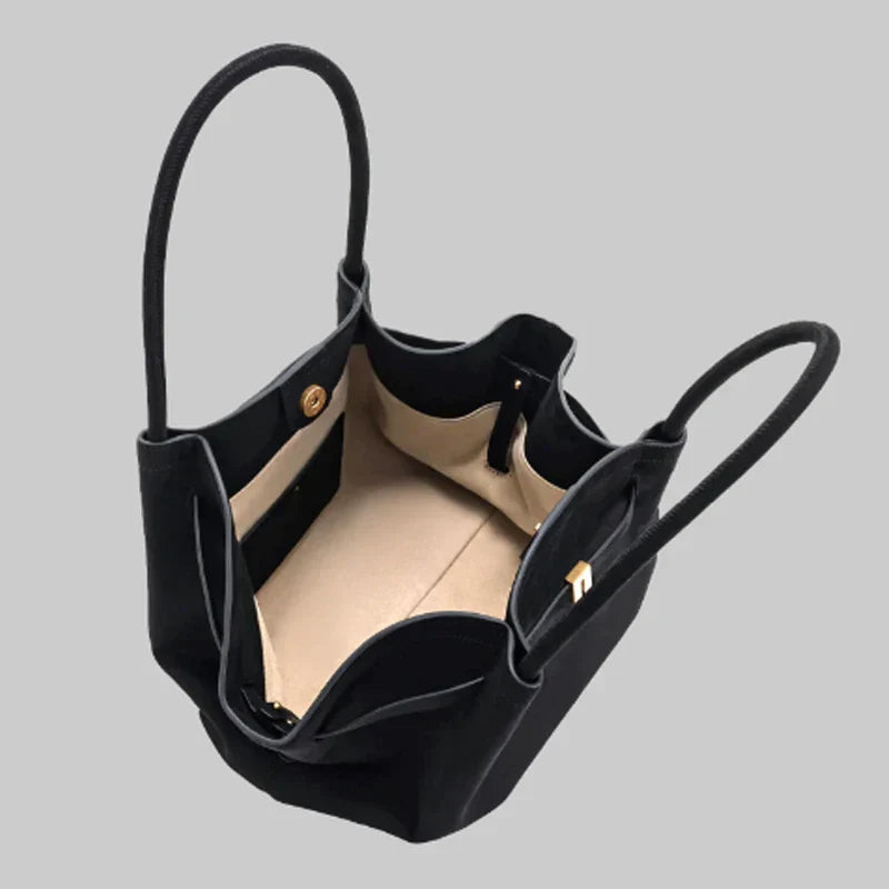 Luxury Shoulder Bag for Women - Large Capacity, Elegant Design, Black Faux Suede