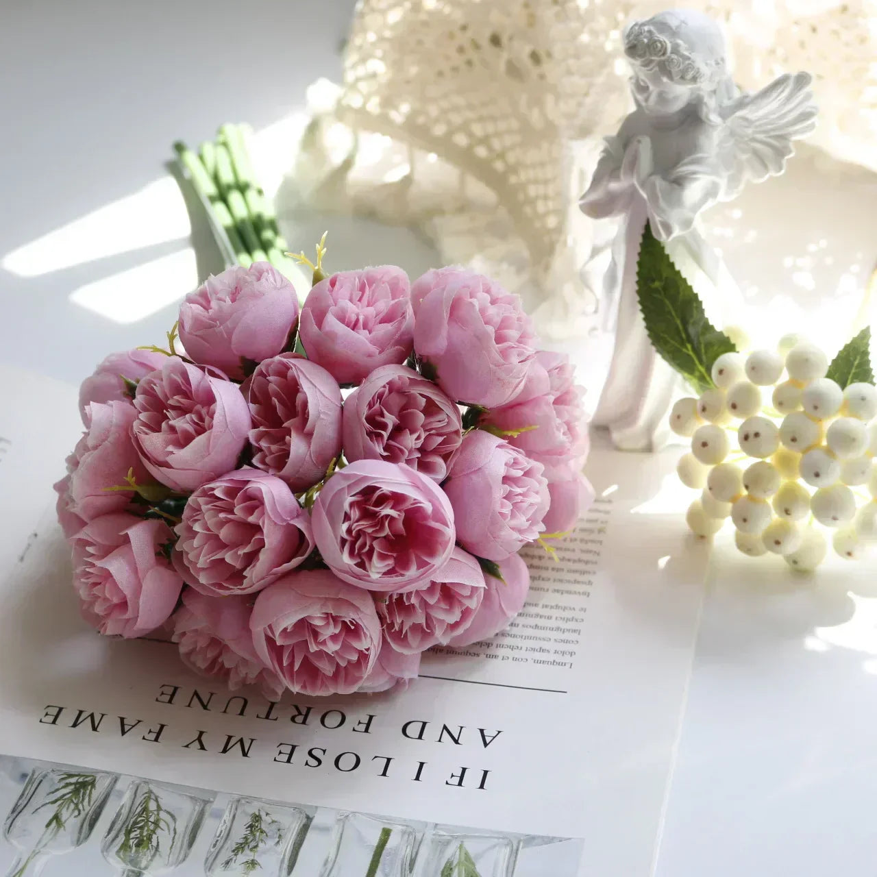 Lyra Silk Peony Bouquet With 27 Realistic Blooms In Romantic Tones