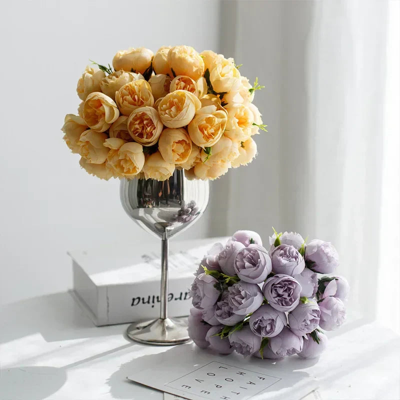 Lyra Silk Peony Bouquet With 27 Realistic Blooms In Romantic Tones