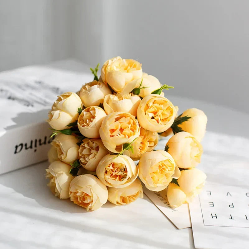 Lyra Silk Peony Bouquet With 27 Realistic Blooms In Romantic Tones