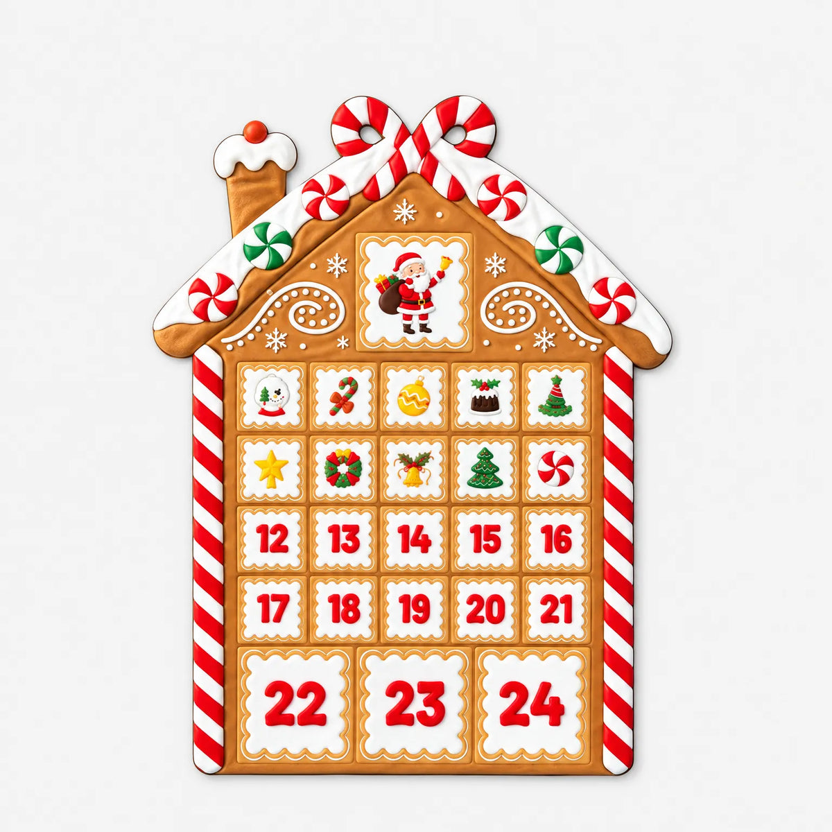 Calendrier de l’Avent maison en pain d’épices magnétique - Calendrier de l’Avent pour réfrigérateur avec 24 aimants de Noël, 37.5 x 28.5 cm
