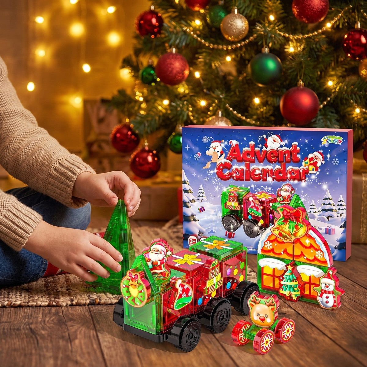 Christmas Magnetic Tiles Advent Calendar, 45-Piece Train Building Set