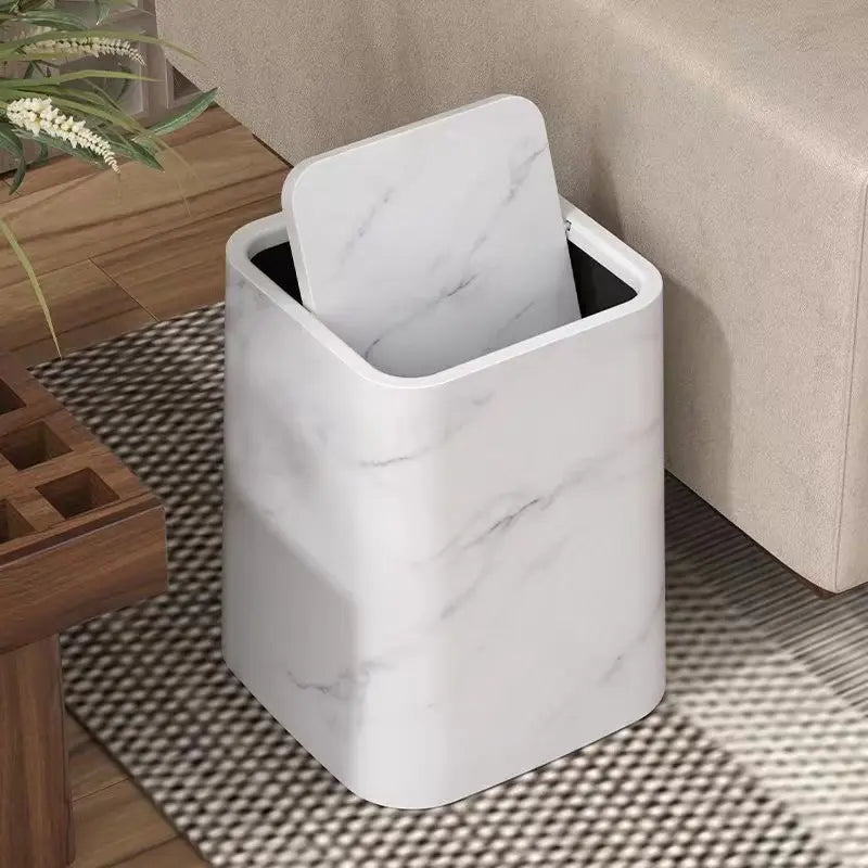 Marble Design Trash Can with Swing Lid