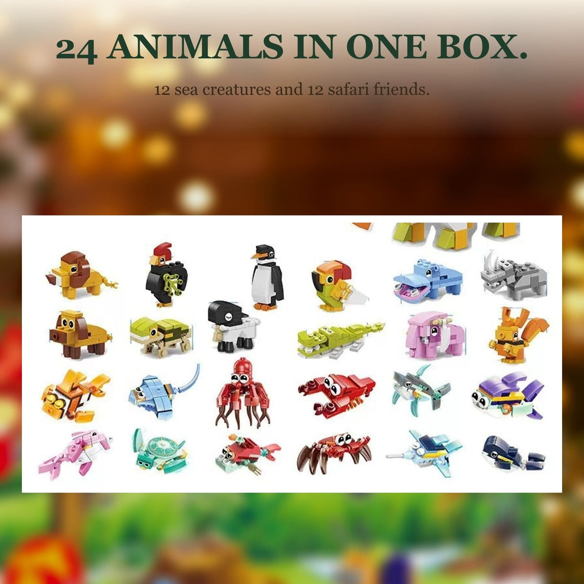 Marine Animal Building Block Advent Calendar, 24 Mini Kits, 12-in-1 Sea Creature