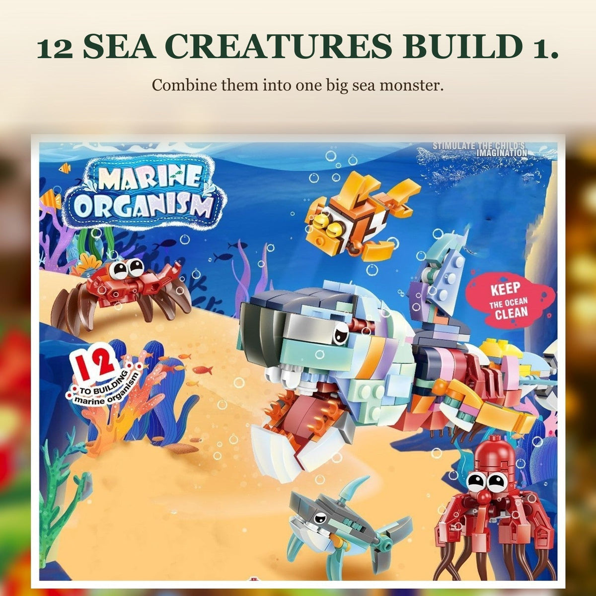Marine Animal Building Block Advent Calendar, 24 Mini Kits, 12-in-1 Sea Creature