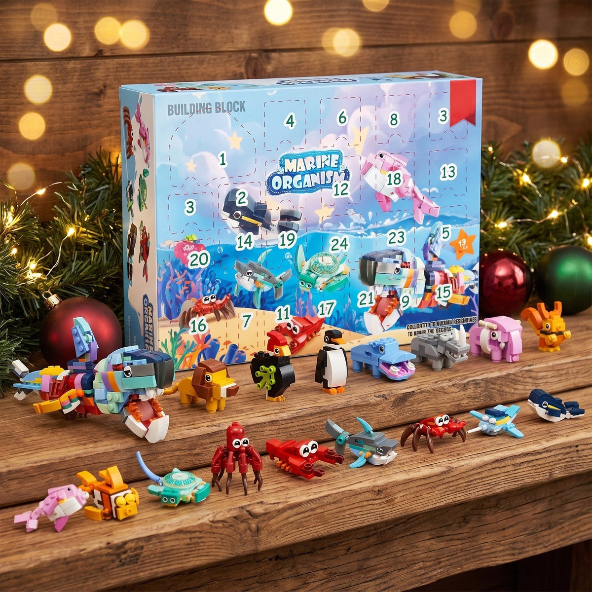 Marine Animal Building Block Advent Calendar, 24 Mini Kits, 12-in-1 Sea Creature